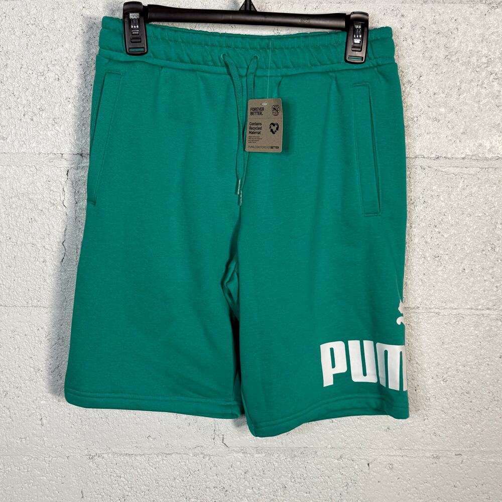 Puma Men's Regular-Fit Big Logo-Print Fleece 10" Shorts - Green small